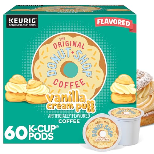 The Original Donut Shop Vanilla Cream Puff Coffee, Keurig Single Serve K-Cup Pods, Medium Roast Coffee, 60 Count, (6 Packs of 10)