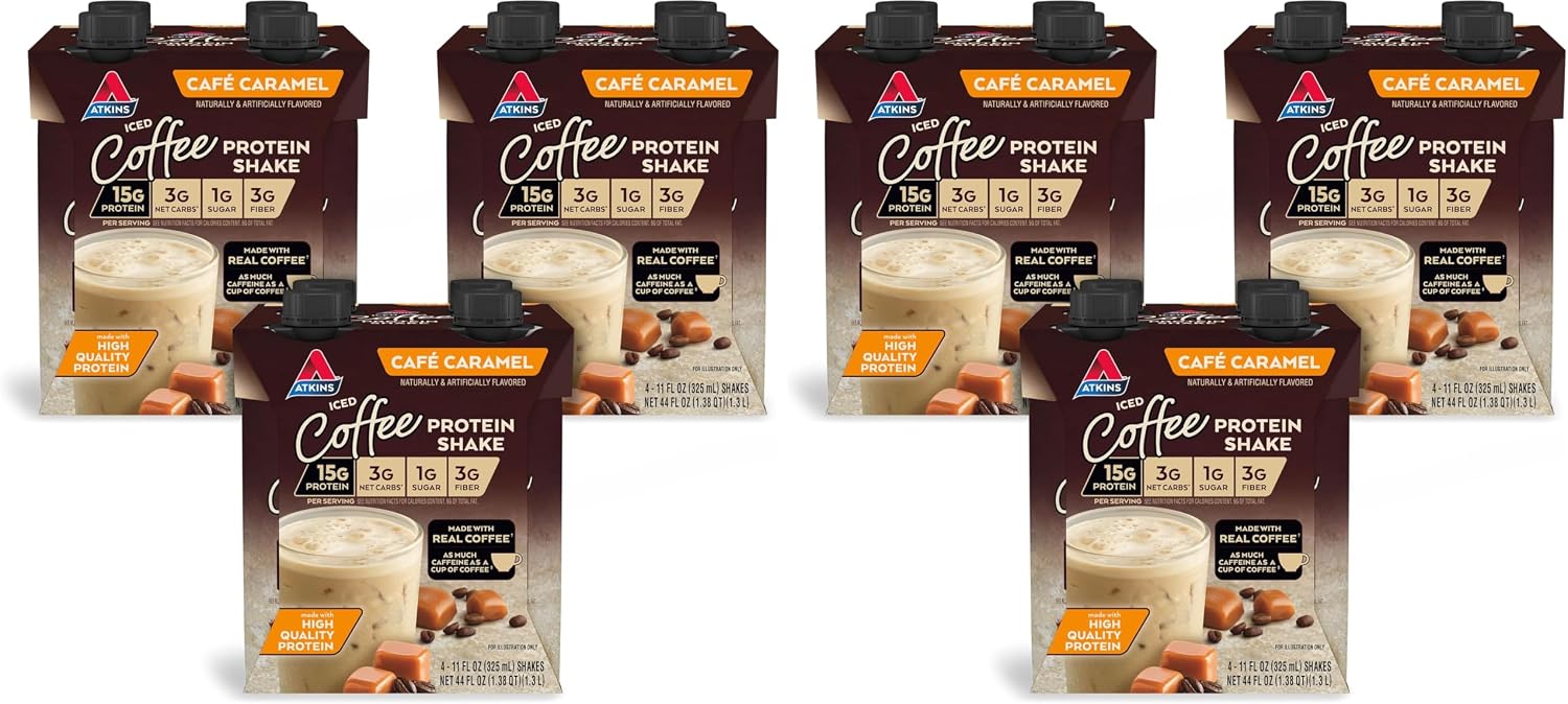 AtkinsCafe Caramel Iced Coffee Protein Shake, 15g Protein, Low Glycemic, 3g Net Carb, 1g Sugar, Keto Friendly (Pack of 2)