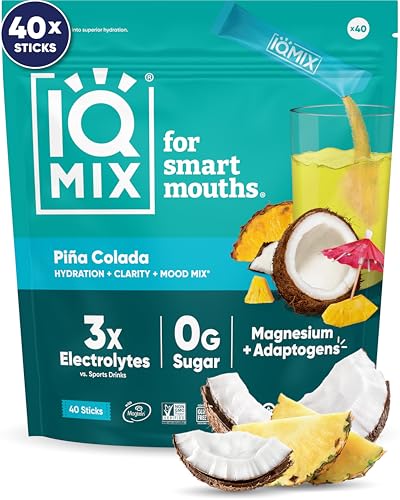 IQMIX Hydration Electrolyte Powder  4-in-1 Formula for Hydration, Mental Clarity, Mood and Recovery  Sugar-Free Drink Mix, Keto, Magnesium L-Threonate, Lions Mane  40 Count Pina Colada
