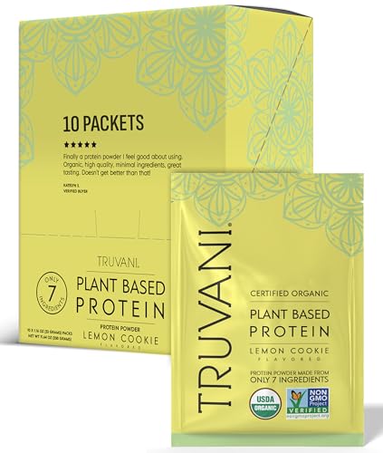 Truvani Vegan Pea Protein Powder | Lemon Cookie | 20g Organic Plant Based Protein | Single Serving Travel Packets | 10 Servings | Keto | Gluten & Dairy Free | Low Carb | No Added Sugar