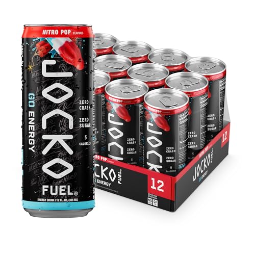 Jocko GO Energy Drink - Keto, Vitamin B12, Vitamin B6, Electrolytes, L Theanine, Magnesium- Energy Boost, Sugar Free Nootropic Monk Fruit Blend - 12 Pack (Nitro Pop)
