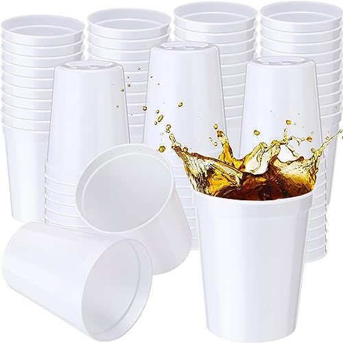 Yungyan 200 Pack 16oz Stadium Cups Reusable Plastic Cups Blank Drink Tumblers for Parties, Events, DIY Projects, 4.5 x 3.54 x 2.72 Inch (White)