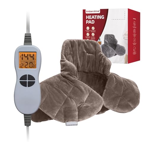 Ambershine 19''x24'' Weighted Neck & Shoulder Heating Pad, 2.5lbs with 12 Temperature Settings& 4 Auto-Off Timers, Pain Relief for Neck/Shoulder/Back, Christmas Gifts for Women Men Mom Dad(Light Tan)