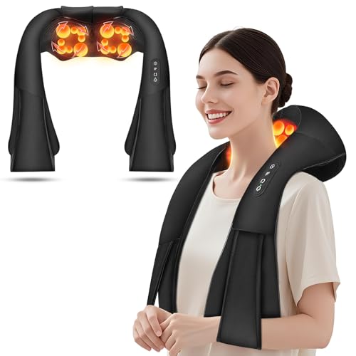 Cordless Shiatsu Neck and Shoulder Massager, Back Massager with Heat,Massage Deeper Tissue 4D Kneading Massage for Shoulder, Neck and Back, Use at Home, Office, Car - Gifts for Fathers Day Dad Gift