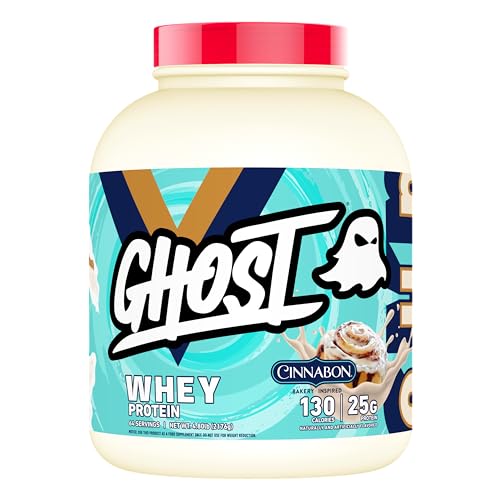GHOST Whey Protein Powder, Cinnabon - 5LB, 25G of Protein - Cinnamon Roll Flavored Isolate, Concentrate & Hydrolyzed Whey Protein Blend - Post Workout Shakes - Soy & Gluten Free