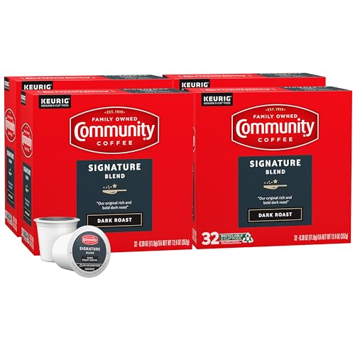 Community Coffee Signature Blend, Dark Roast, Single-Serve Keurig K-Cup Pods, 32 Count (Pack of 4)