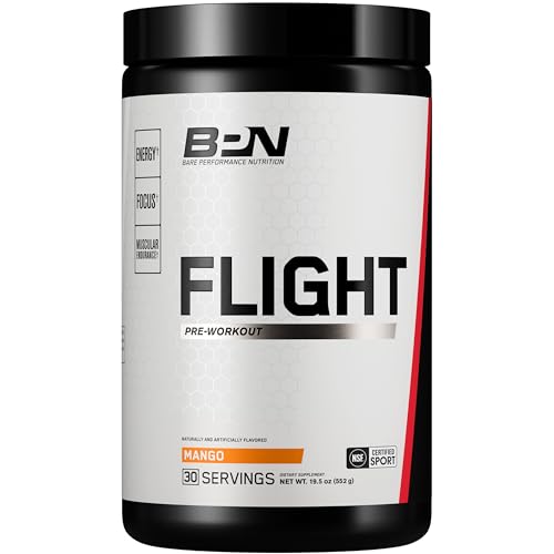 BARE PERFORMANCE NUTRITION BPN Flight Pre Workout, Supports Energy and Mental Focus, Improved Endurance & Muscle Pumps with CarnoSyn Beta Alanine, Mango, 30 Servings