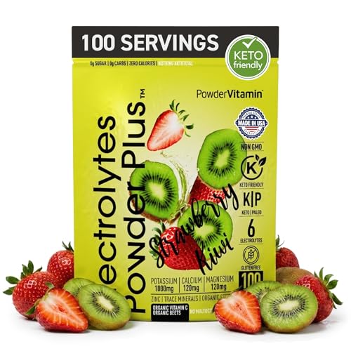 Electrolytes Powder Plus (100 Servings) Strawberry Kiwi Electrolyte Powder Zero Calorie Keto,0 Sugar, No Maltodextrin,1000mg Potassium,120mg Calcium,120mg Magnesium, Hydration Powder
