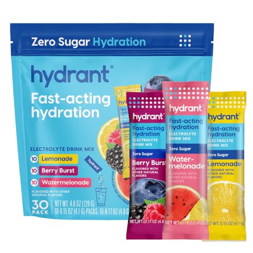 Hydrant - Hydration Powder Variety Pack, 30 Individual Sugar-Free Instant Electrolyte Rehydration Packets - Zero Sugar Drink Mix for Daily Use, Travel & Workouts