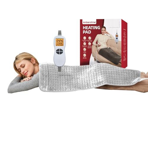 Ambershine 17''x33'' XXXL King Size Heating Pad with 12 Temperature Settings & 4 Auto-Off Countdown Timers, Pain Relief for Back/Neck/Shoulders/Abdomen/Legs, Christmas Gifts for mom dad (Light Grey)
