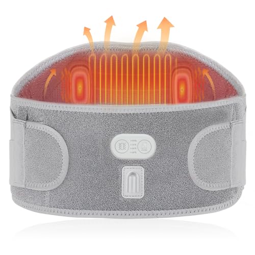 CUEHEAT Heated Waist Belt - Cordless Heating Pad for Lower Back Pain Relief,FSA Eligible HSA, Electrical Heating and Massage, Rechargeable Battery Powered (Gray, Waistline 29-57 inch)