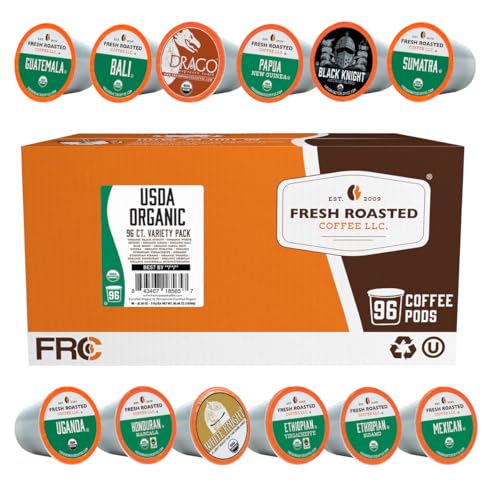 Fresh Roasted Coffee, USDA Organic Variety Pack | 96 Pods for K Cup Brewers