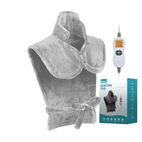 26" x 35" Flannel Neck&Shoulder&Back Heating Pad with 12 Temperature Settings&Countdown Timer, Pain Relief for Back/Neck/Shoulders/Menstrual Pain, Christmas Gifts for Women Men Mom Dad(Light Grey)