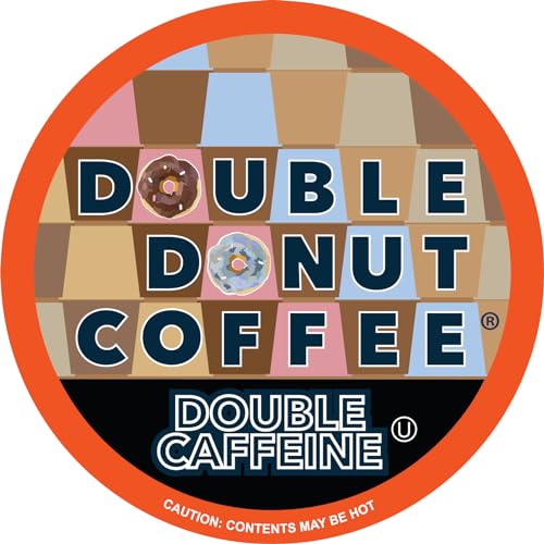 Double Donut High Caffeine Coffee Pods, Extra Strong Double Caffeine Coffee Cups for Keurig K Cup Brewer Machines Single Serve Dark Roast Coffee, 48 Count