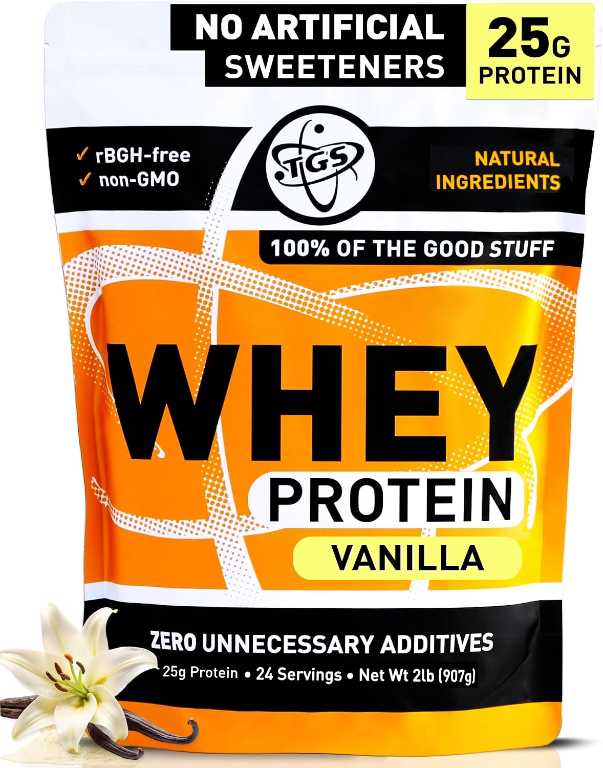 TGS Nutrition Vanilla Whey Protein Powder 2lb - No Artificial Sweeteners, All Natural Ingredients, Undenatured, No Stevia, Non GMO - 25g Protein for Women & Men Shakes, Smoothies - Aids Muscle Gain
