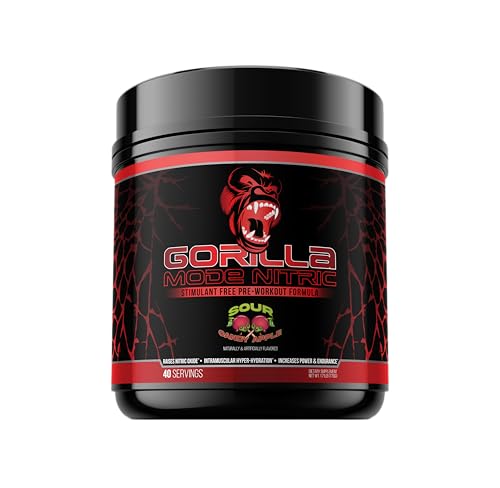 Gorilla Mode Nitric 1.0 Stimulant Free Pre-Workout Best Tasting and Most Effective, Massive Pumps Vasodilation Power, 776 Grams (Sour Candy Apple)