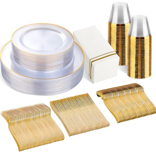SUT 175 PCS Clear & Gold Plates