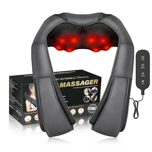 Electric Neck Massager, Neck and Back Massager with Heat, Shiatsu Massage Pillow for Back, Shoulder, Muscle Pain Relief, Ideal Fits for Parents (Gray-Remote Controller)