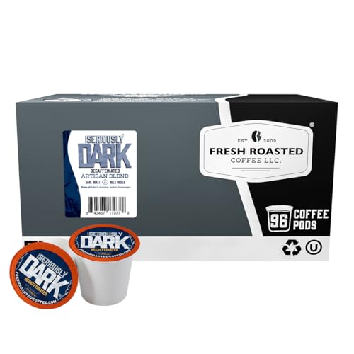 Fresh Roasted Coffee, Seriously Dark Decaf Artisan Blend, Kosher | 96 Pods for K Cup Brewers