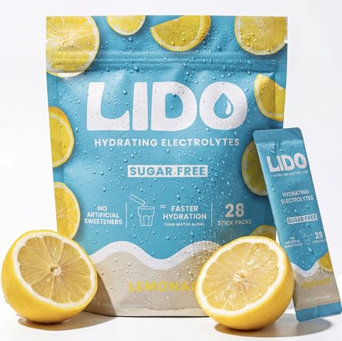 LIDO Lemonade Electrolyte Powder Packets  Clean, Zero-Sugar Hydration Drink Mix with Balanced Sodium for Fast Replenishment  Vegan, Paleo & Fasting Friendly  28 Sticks