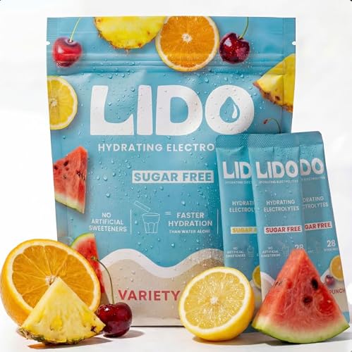 LIDO Variety Pack Electrolyte Powder Packets  Clean, Zero-Sugar Hydration Drink Mix with Balanced Sodium for Fast Replenishment  Vegan, Paleo & Fasting Friendly  28 Sticks