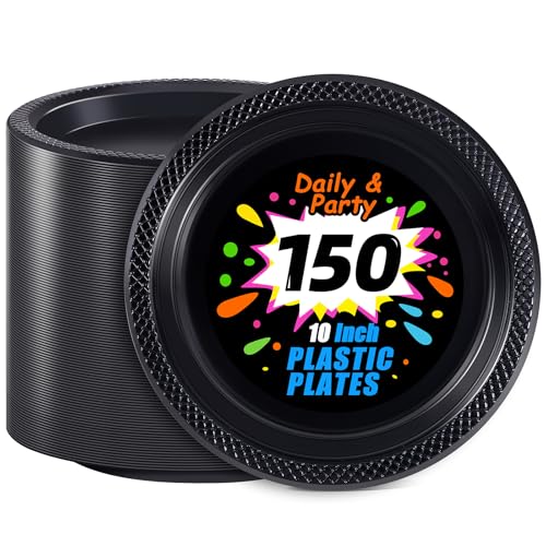 WELLIFE Black Plastic Plates 10 Inch