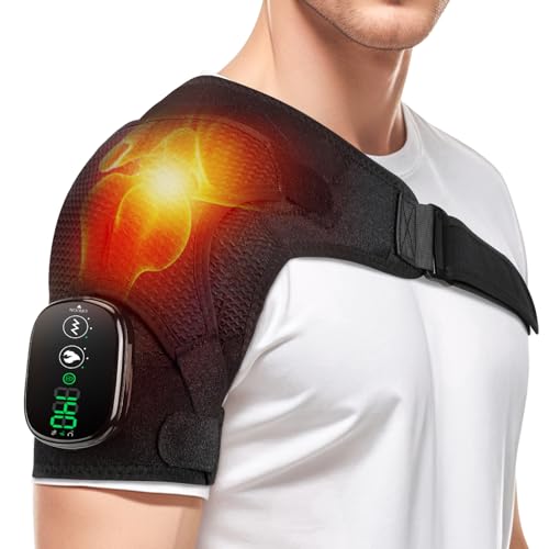 Cordless Shoulder Heating Pad with Massage, Heated Shoulder Wrap for Pain Relief, Gifts for Dad Mom Husband Wife Seniors