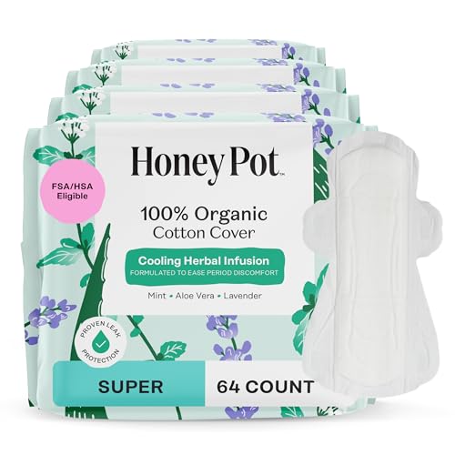 The Honey Pot Company - 64ct - Herbal Pads for Women - Super w/Wings - Infused w/Essential Oils for Cooling Effect, Organic Cotton Cover, & Ultra-Absorbent Pulp Core - Feminine Care