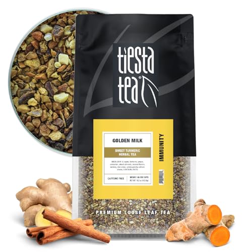 Tiesta Tea - Golden Milk, Loose Leaf, Sweet Turmeric Herbal Tea, Premium Non-Caffeinated Herbal Blend, Make Hot or Iced, Brews Up to 200 Cups, 16 oz Resealable Bulk Pouch