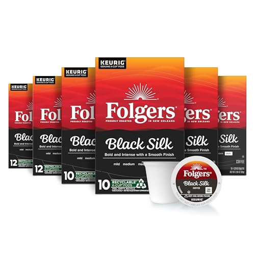 Folgers Black Silk Coffee, Dark Roast, Keurig K-Cup Pods, 10 Count Box (Pack of 6)