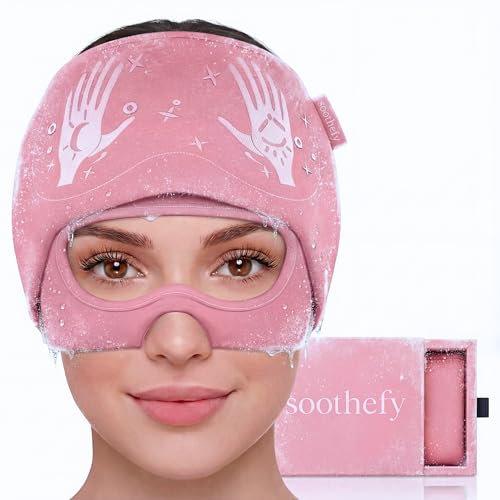 Migraine Relief Cap - Built-in Slide-Up Eye Mask - Natural Headache Relief - 360 Compression Hangover Hat with Cooling Gel for Tension and Stress
