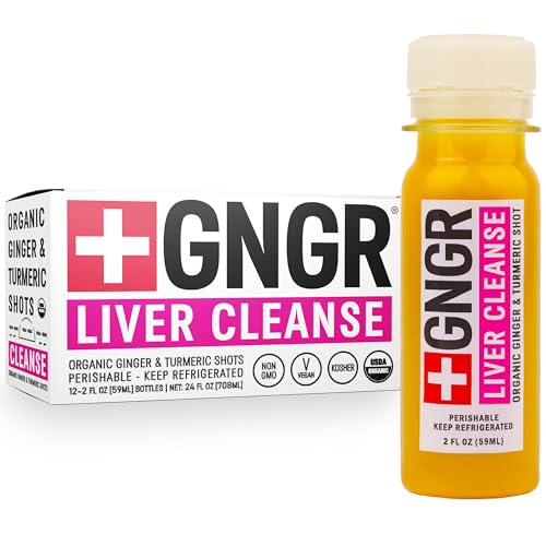 +GNGR Liver Cleanse Detox & Repair, Cold-Pressed Ginger Shot with Organic Milk Thistle Supplement, Dandelion, Turmeric, Immunity Shot for All Natural Liver Support & Digestion, 2 fl oz (Pack of 12)