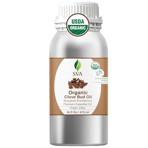 SVA Clove Essential Oil Organic 16 Fl Oz 100% Natural Clove Oil - for Diffuser, Hair Care, Face, Skin Care, Aromatherapy, Scalp and Body Massage, Soap and Candle Making
