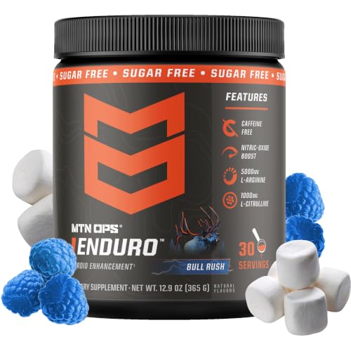 MTN OPS Enduro Nitric Oxide Supplement & Stim-Free Pre Workout - 30 Servings - with Magnesium Citrate, Beet Root Powder, Niacinamide, L Arginine & L Citrulline - Bull Rush Flavor