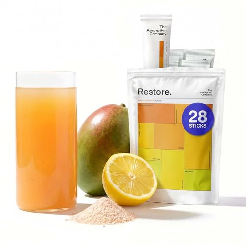 Electrolyte Powder Packets - Workout Recovery & Hydration Drink Mix with Liposomal Glutathione, Vitamin C & Methylated B Vitamins - Mango Lemonade (28 Sticks)