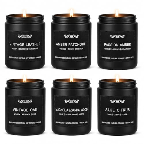 6 Pack Candles for Home Scented Aromatherapy Candles Gifts Set for Mens, Men Candle Set, 42 oz 300 Hour Long Lasting Candles, Gifts for Men, Birthday, Anniversary Present