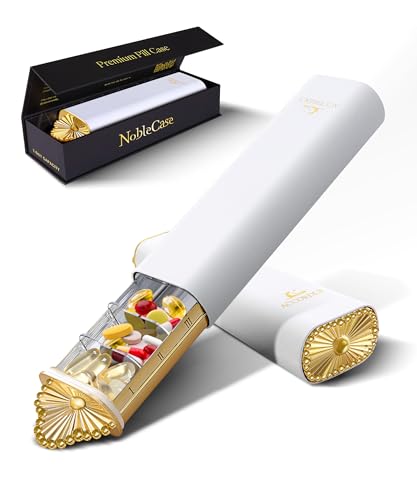 Premium Weekly Pill Organizer, 7 Day Cute Compact Pill Case for Purse, Fancy Luxury Gold Pill Box, Aesthetic Metal Pill Holder for Vitamins, Medicine, Supplements, Unique Wellness Gift