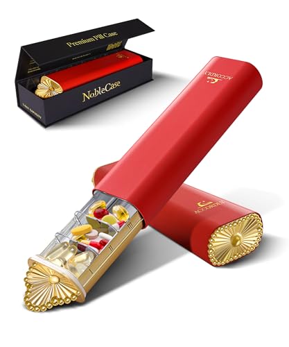 Premium Weekly Pill Organizer, 7 Day Cute Compact Pill Case for Purse, Fancy Luxury Gold Pill Box, Aesthetic Metal Pill Holder for Vitamins, Medicine, Supplements, Unique Wellness Gift