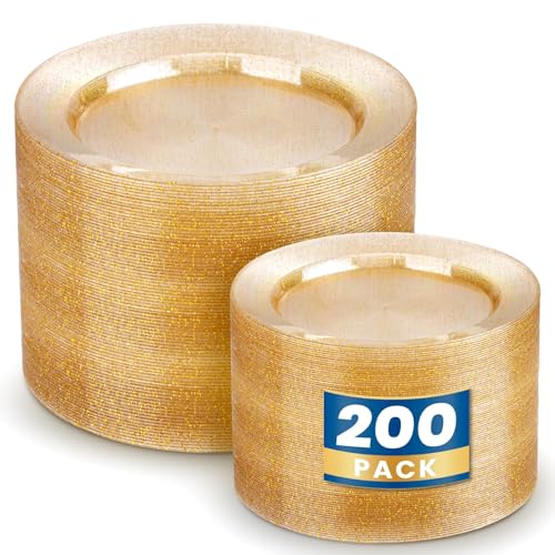 WDF 200PCS Gold Plastic Plates