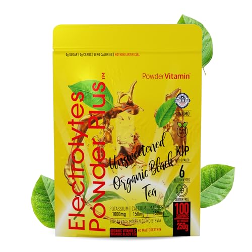 PowderVitamin Electrolytes Powder Plus (100 Servings) Unsweetened Black Tea Electrolyte Powder Keto,SugarFree,Pink Himalayan Salt,1000mgPotassium,150mgCalcium,150mgMagnesium,Hydration Powder NO STEVIA