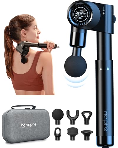 Foldable Massage Gun Deep Tissue with 5 Adjustable Angles,Portable Percussion Back Massager for Muscle/Neck/Body Pain Relief with Long Extension Metal Handle,32-Speeds,with Carry Case