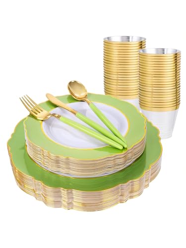 WDF 150Pcs Green Plates Disposable