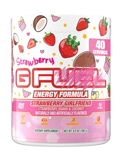 G Fuel Strawberry Girlfriend Energy Drink Powder, Pre Workout Caffeine Mix for Gaming, Sugar Free Focus Amino + Antioxidants, 9.9oz (Strawberry Guava, Coconut, 40 Servings)
