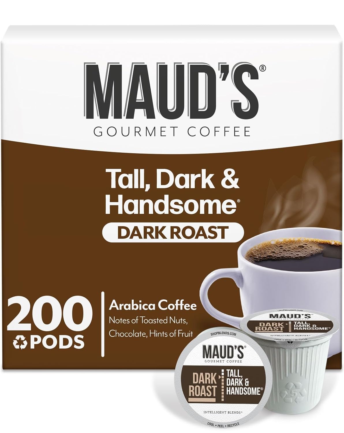 Maud's Dark Roast Coffee Pods, 200ct, Recyclable Single Serve Pods  100% Arabica Coffee, Compatible with Keurig K Cups Maker