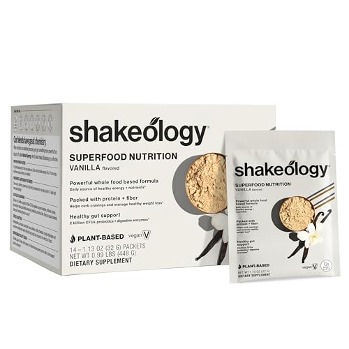 BODi Shakeology 0g Added Sugar Plant-Based Vegan Protein Powder  Gluten-Free Superfood Shake with Vitamins & Minerals  Helps Support Healthy Weight Loss & Gut Health, Vanilla, 14 Individual Packets