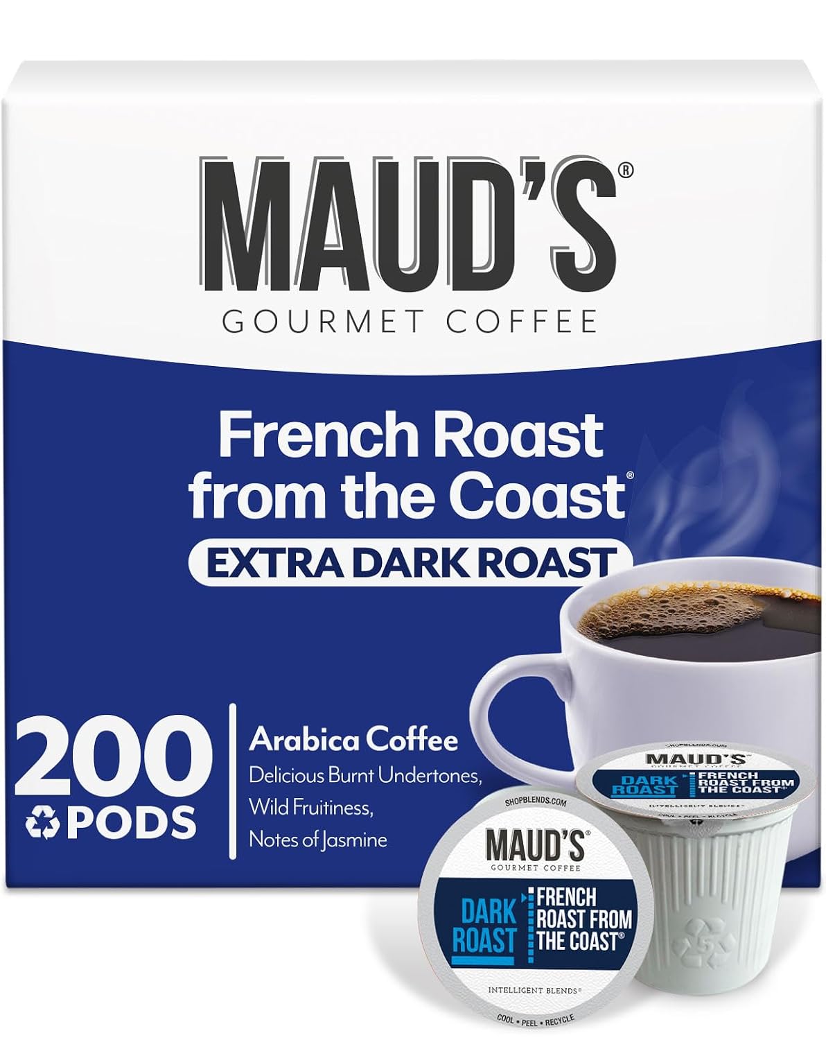 Maud's French Roast Coffee Pods, 200 ct, Dark Roast Coffee in Recyclable Single Serve Pods  100% Arabica Coffee, Compatible with Keurig K Cups Maker