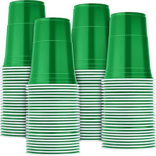 200 Pack Plastic Cups Bulk for Wedding Halloween Fall Party 16 oz Disposable Cups Stackable Plastic Beverage Drinking Tumblers for Birthday Bachelor Baby Shower Christmas Picnics Party(Green)