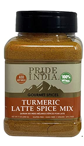 Pride of India - PACK of 6 - Turmeric Latte Spice Mix  Gourmet & Warm Tea Spice Blend  Healthy/Gluten-Free  Ideal for Lattes/Smoothies/Golden Milk  Easy to Store  7 oz. Medium Dual Sifter Jar