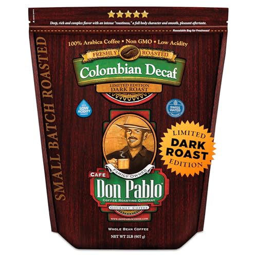 Don Pablo Colombian Decaf - Limited Edition Dark Roast Gourmet Coffee, Swiss Water Process Decaf, 100% Arabica Whole Bean, Non-GMO, Low Acidity, 2 Pound (2 lb) Bag