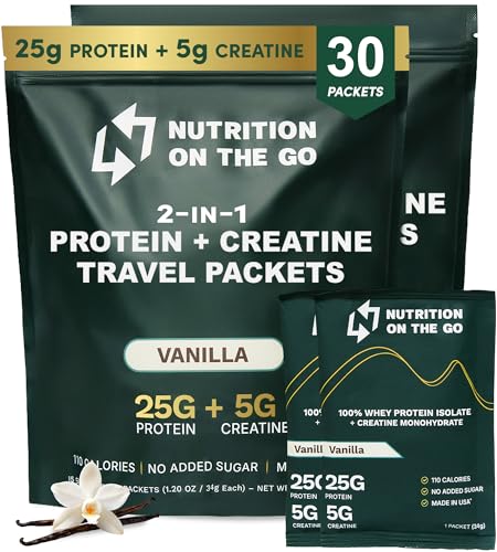 Whey Protein Isolate Packets with Creatine  25g Protein + 5g Creatine  Single-Serve Travel Protein Powder  Vanilla (30-Pack)